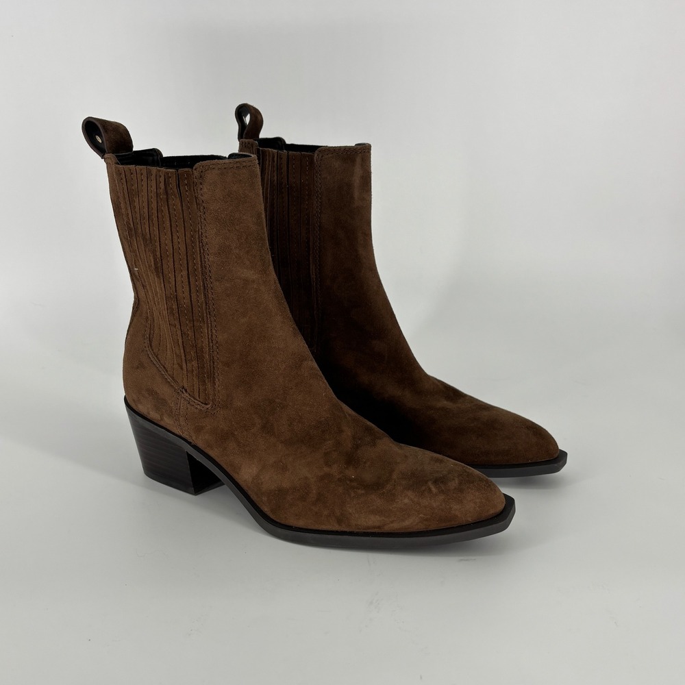 Stuart Weitzman Kai Suede Ankle Boots Espresso Women Size 7 Pointed Toe Low Heel